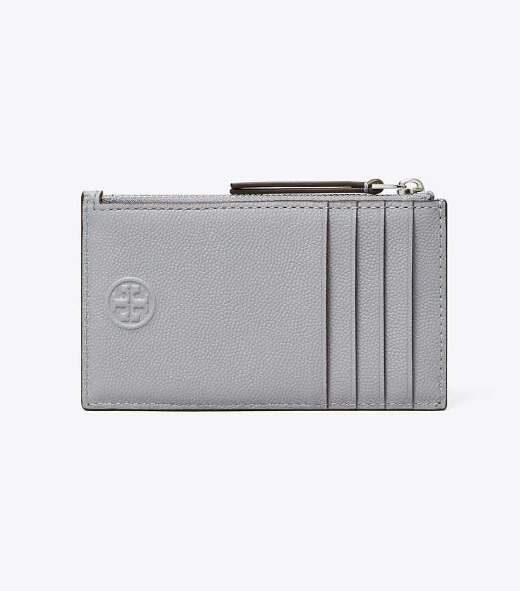 Tory Burch designer card cases Fleming Soft Polished-Grain Zip Card Case in Slate back