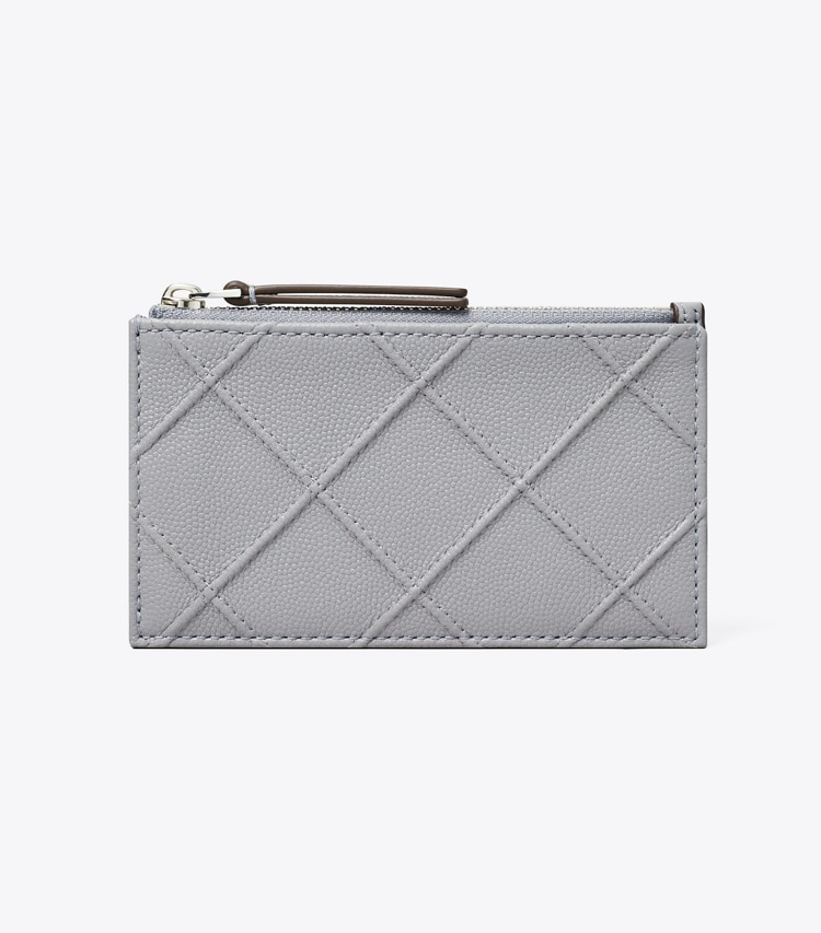 Tory Burch designer card cases Fleming Soft Polished-Grain Zip Card Case in Slate front