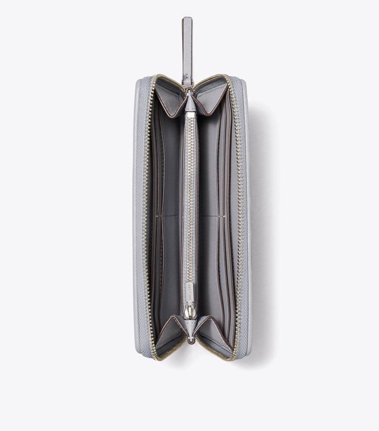 Tory Burch designer wallets Fleming Soft Polished-Grained Zip Continental Wallet in Slate overhead