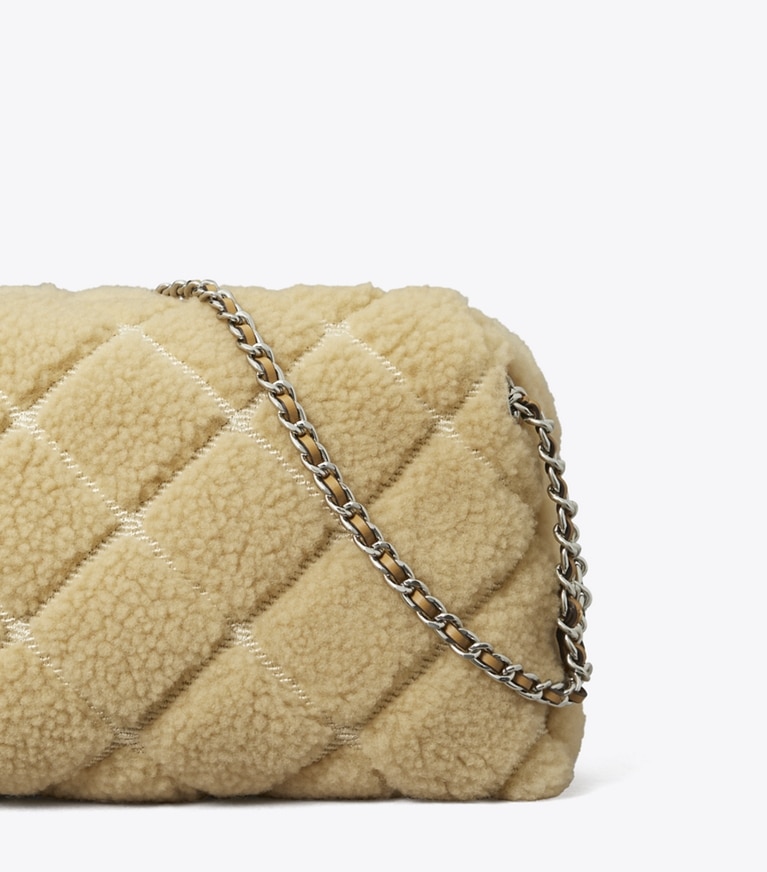 Tory Burch designer crossbody bags Fleming Soft Shearling Crossbody Bag in Ivory angle