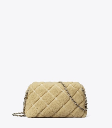 Tory Burch designer crossbody bags Fleming Soft Shearling Crossbody Bag in Ivory front