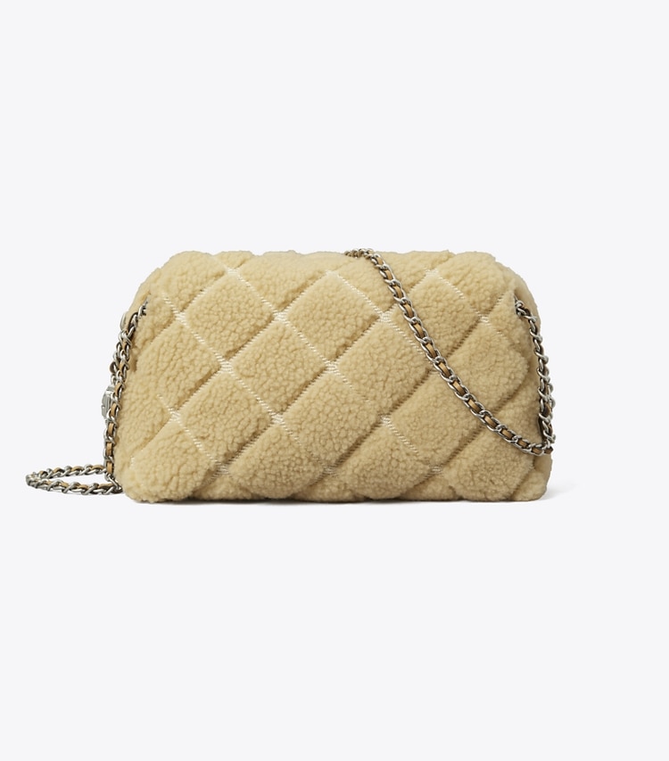 Tory Burch designer crossbody bags Fleming Soft Shearling Crossbody Bag in Ivory front