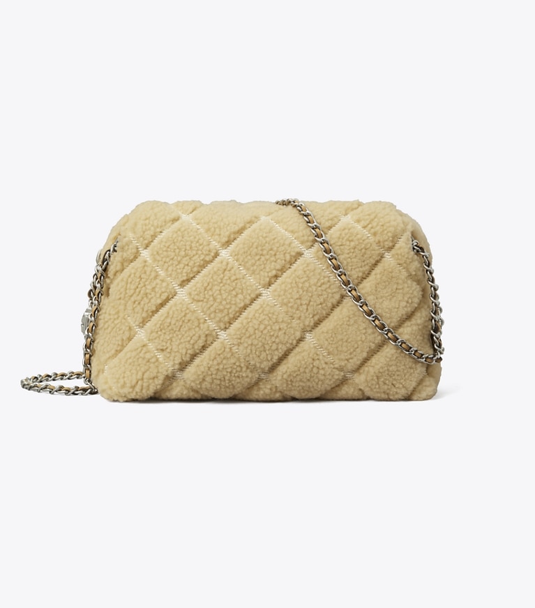 Tory Burch designer crossbody bags Fleming Soft Shearling Crossbody Bag in Ivory angle