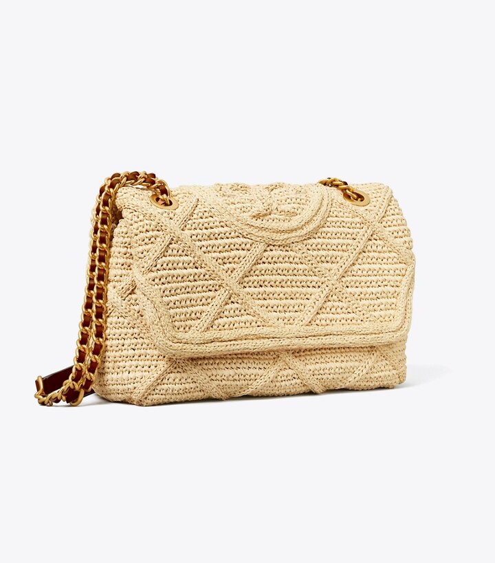 Tory Burch Fleming Small Straw Convertible Shoulder Bag In Natural