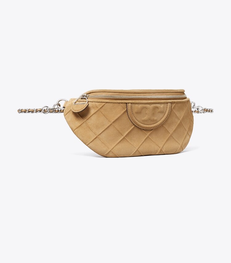 Tory Burch designer belt bags Fleming Soft Suede Belt Bag in Stone angle