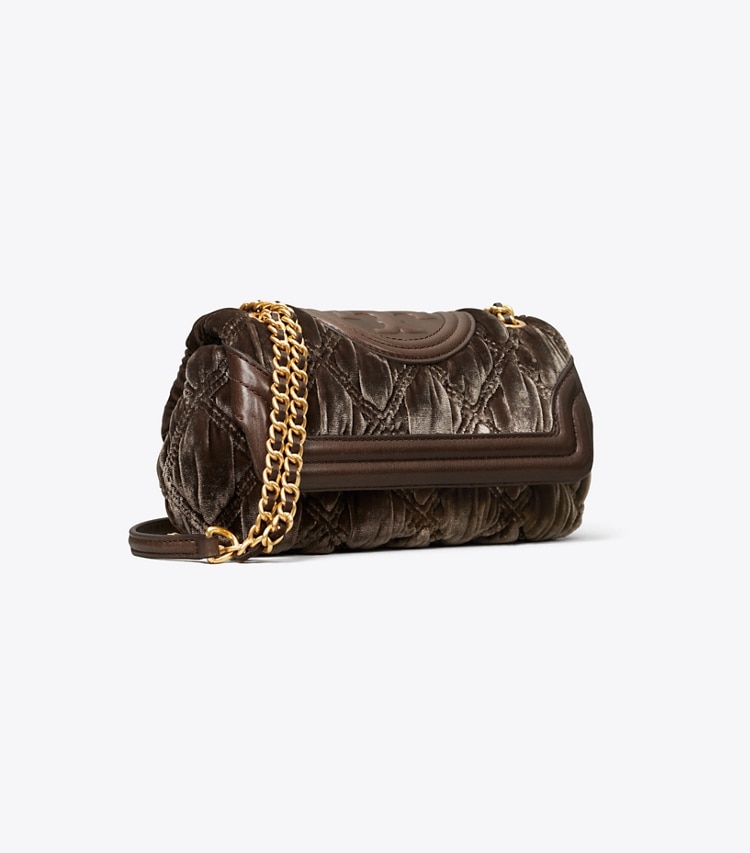Tory Burch designer crossbody bags Fleming Soft Velvet Mini Bag in Hippo angle