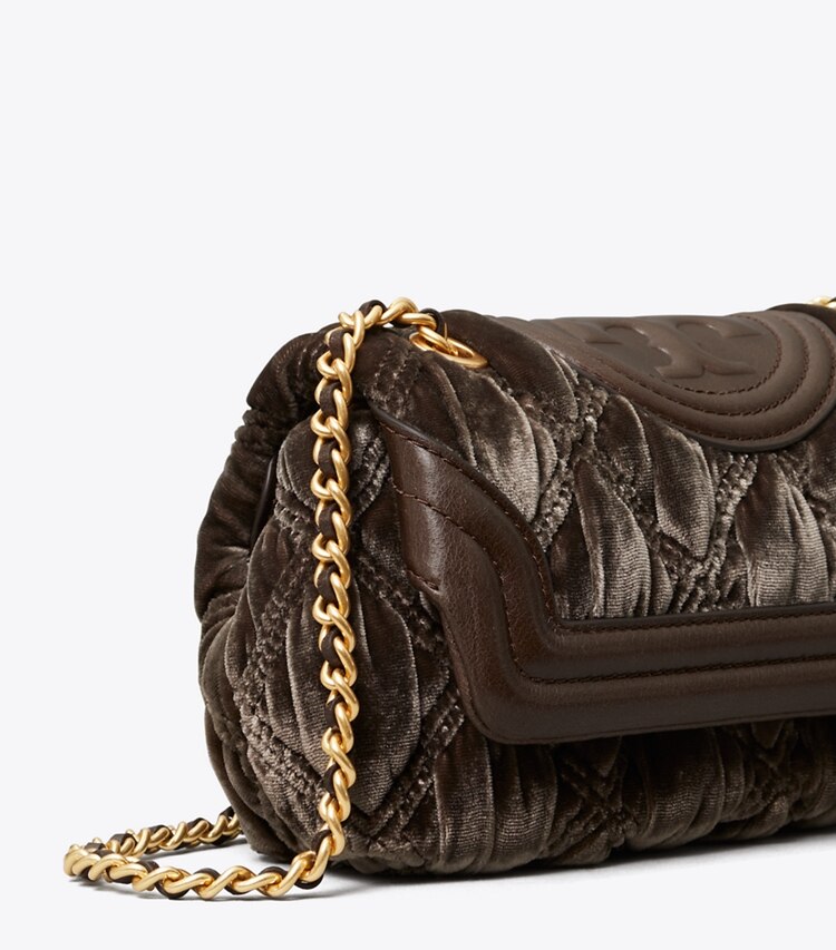 Tory Burch designer crossbody bags Fleming Soft Velvet Mini Bag in Hippo detail