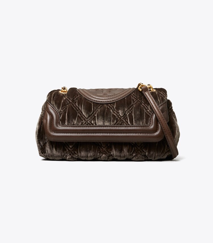 Tory Burch designer crossbody bags Fleming Soft Velvet Mini Bag in Hippo front