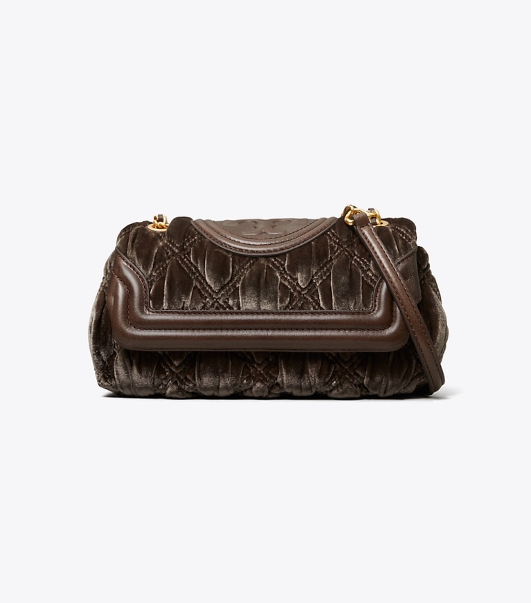 Tory Burch designer crossbody bags Fleming Soft Velvet Mini Bag in Hippo angle