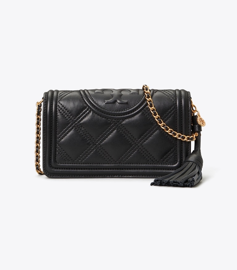 Tory Burch designer mini bags Fleming Soft Wallet Crossbody in Black angle