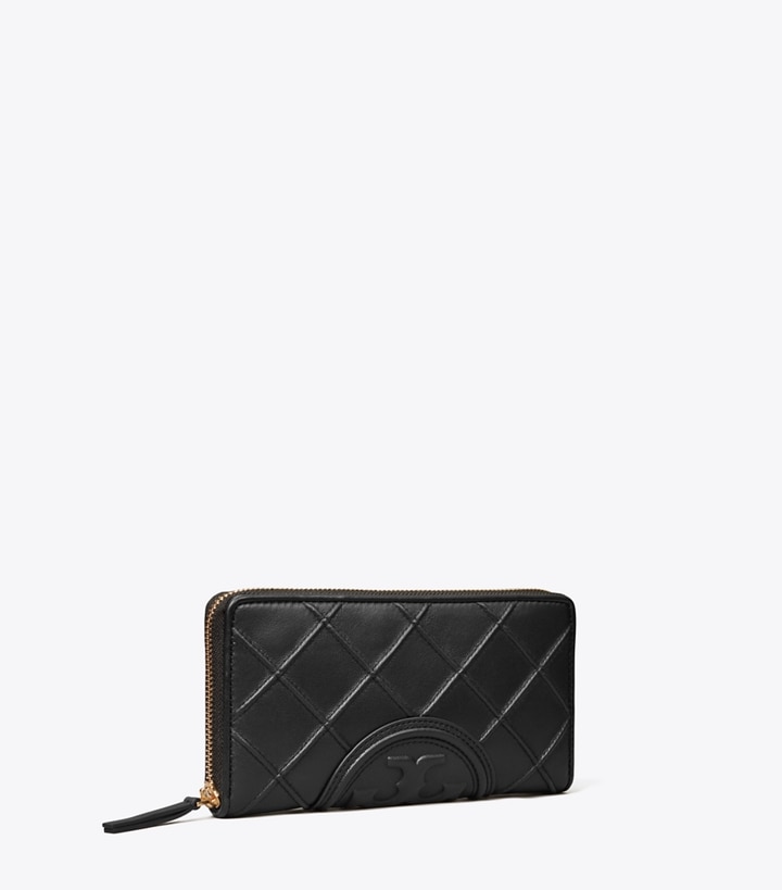 Tory Burch designer wallets Fleming Soft Zip Continental Wallet in Black angle