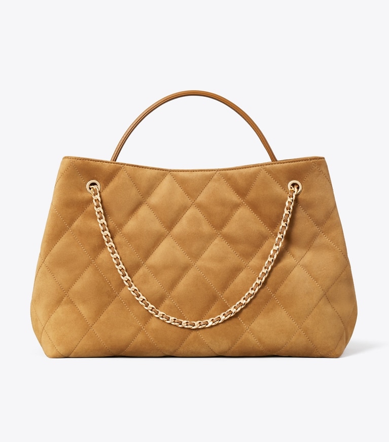 Tory Burch designer satchels Fleming Suede Carryall in Toffee back