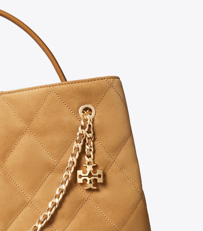 Tory Burch designer satchels Fleming Suede Carryall in Toffee detail