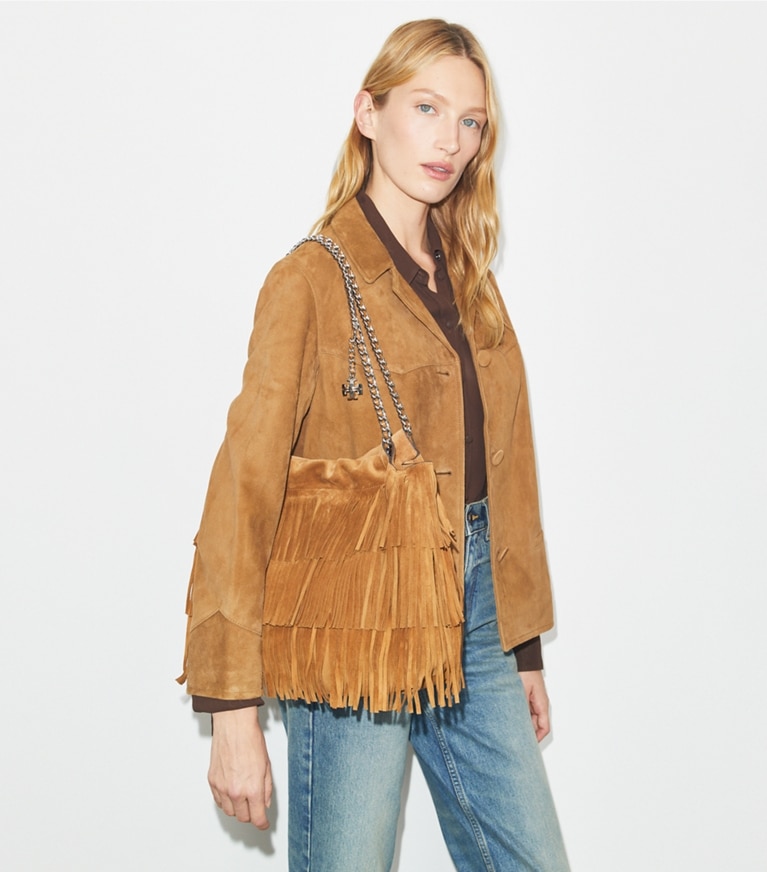 Tory Burch designer hobo bags Fleming Suede Fringe Hobo Bag in WILD TABACCO angle
