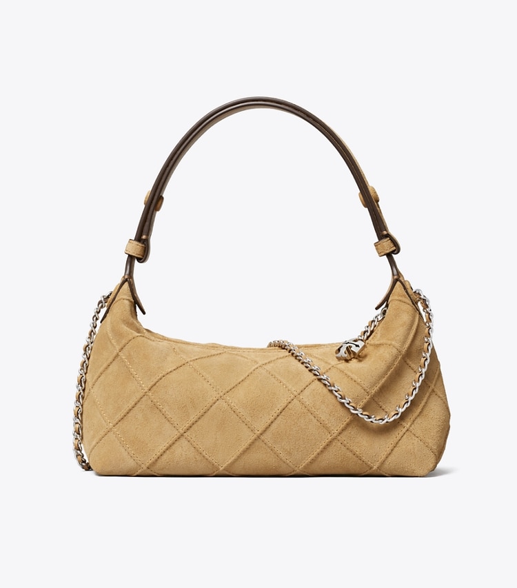 Tory Burch designer クロスボディバッグ フレミング スエード ポシェット バッグ in Stone 戻る