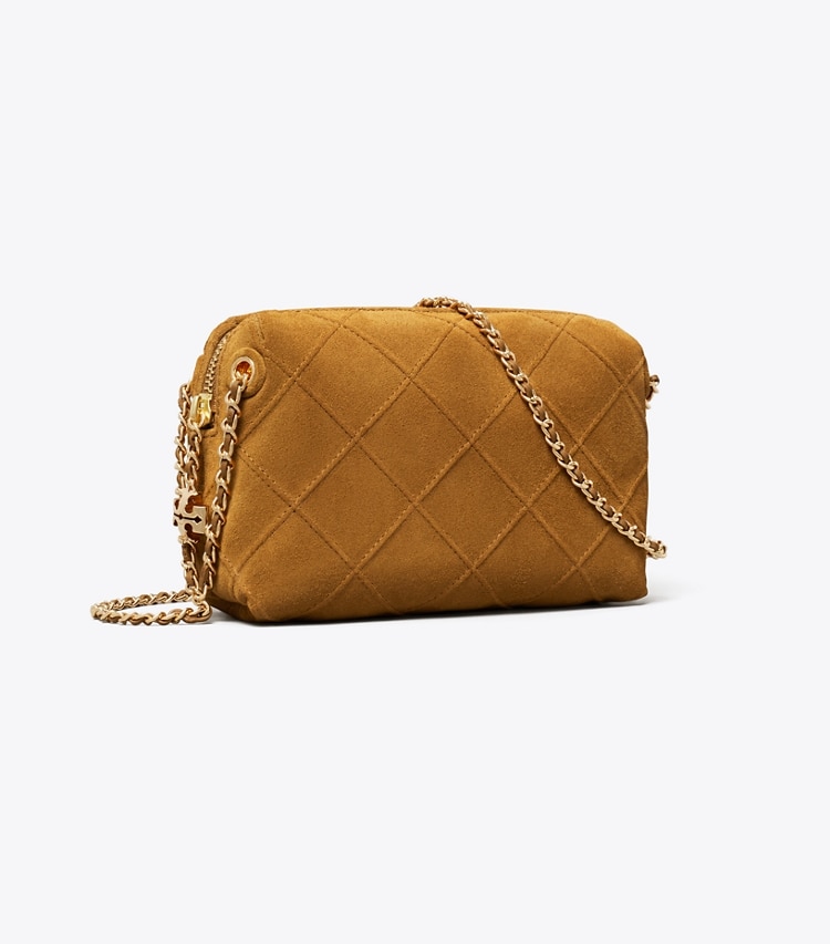 Tory Burch designer crossbody bags Fleming Suede Soft Crossbody Bag in CHICORY BROWN angle