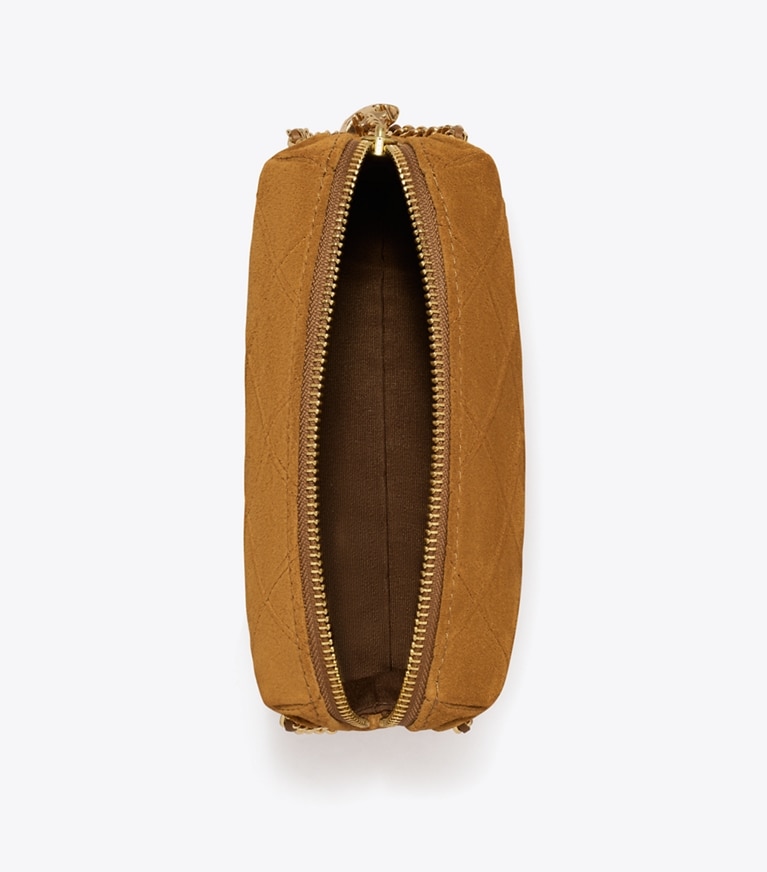 Tory Burch designer crossbody bags Fleming Suede Soft Crossbody Bag in CHICORY BROWN angle