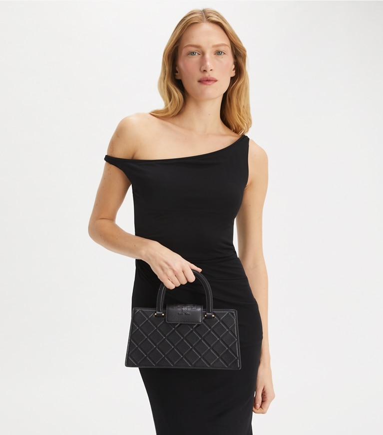 Tory Burch designer henkeltaschen Fleming Tote im Querformat in Black angle