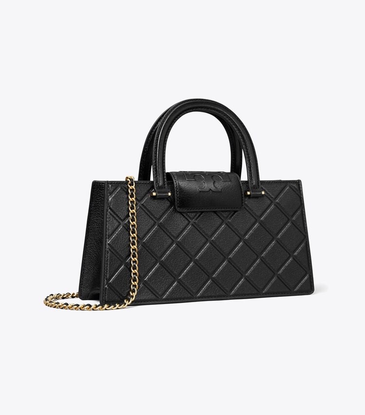 Tory Burch designer henkeltaschen Fleming Tote im Querformat in Black angle