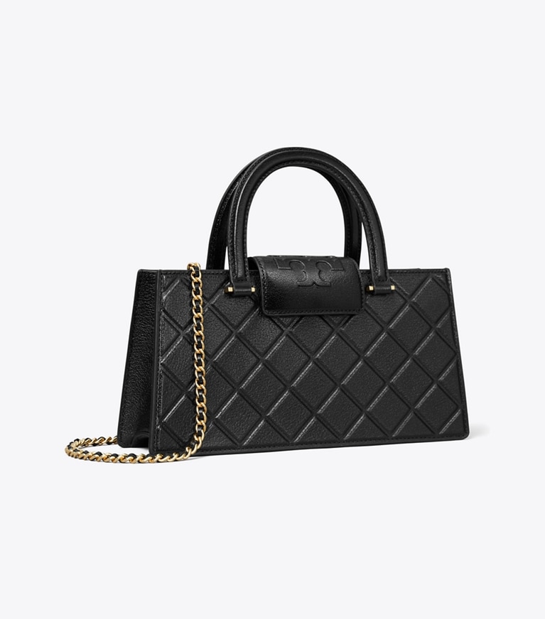 Tory Burch designer henkeltaschen Fleming Tote im Querformat in Black angle