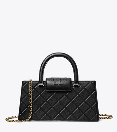 Tory Burch designer henkeltaschen Fleming Tote im Querformat in Black front