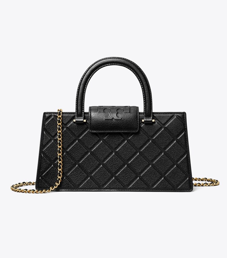 Tory Burch designer henkeltaschen Fleming Tote im Querformat in Black front