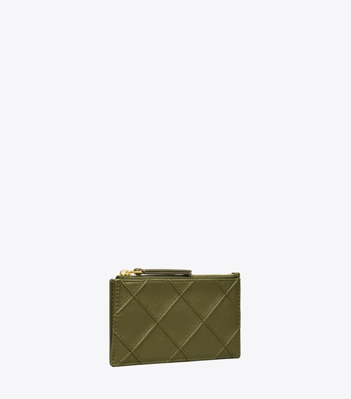 Tory Burch designer card cases Fleming Zip Card Case in Dark Olive angle