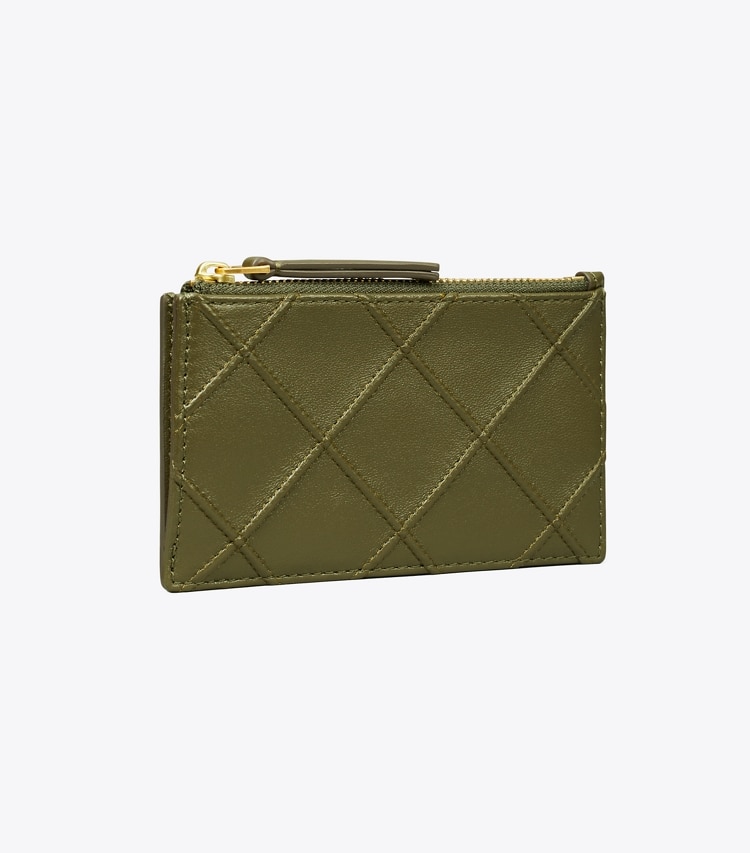 Tory Burch designer card cases Fleming Zip Card Case in Dark Olive angle