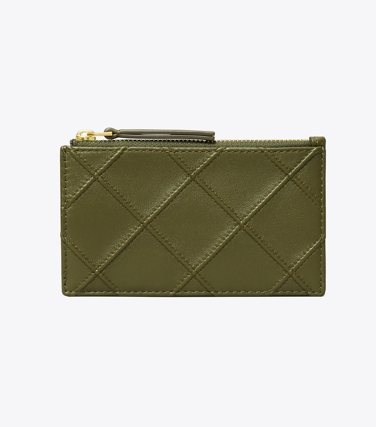 Tory Burch designer card cases Fleming Zip Card Case in Dark Olive angle