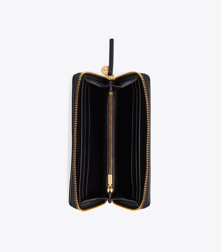 Tory Burch designer wallets Fleming Zip Continental Wallet in Black overhead