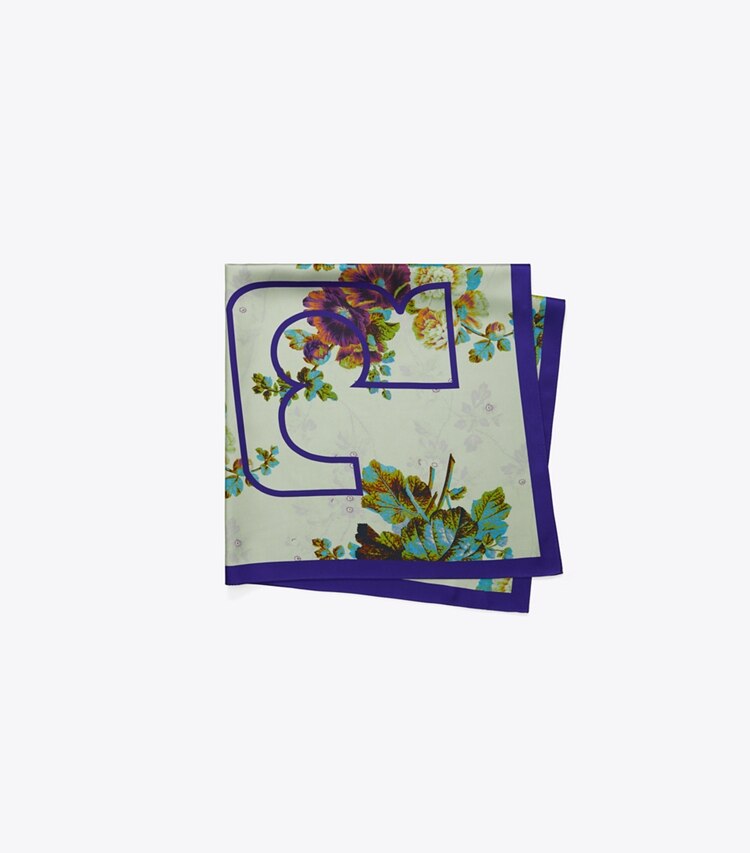 Tory Burch designer scarves Floral Blur Square in Blurry Floral Purple folded