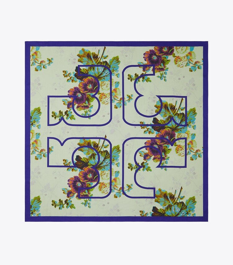 Tory Burch designer scarves Floral Blur Square in Blurry Floral Purple overhead