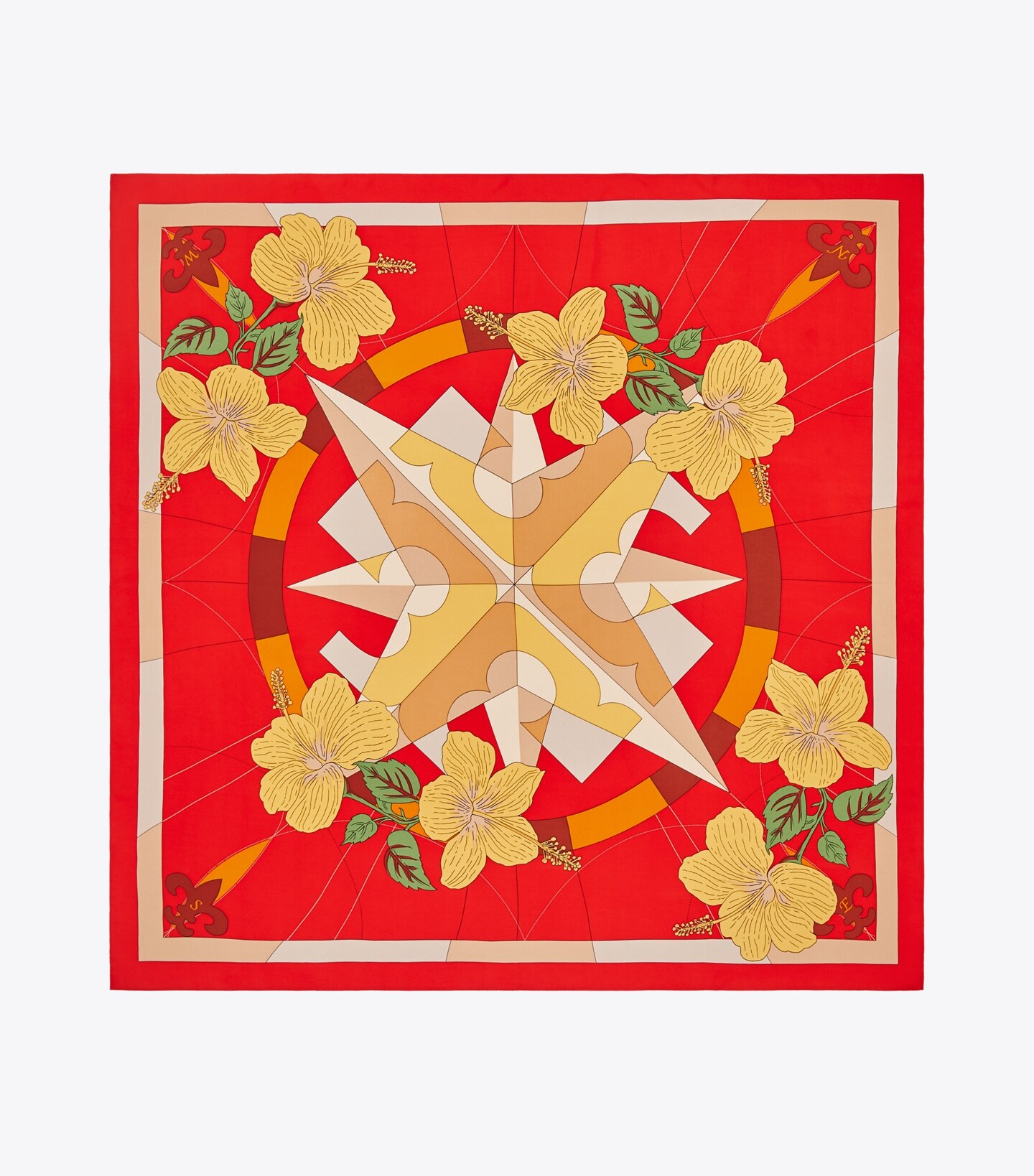 Floral Compass Silk Square Scarf 