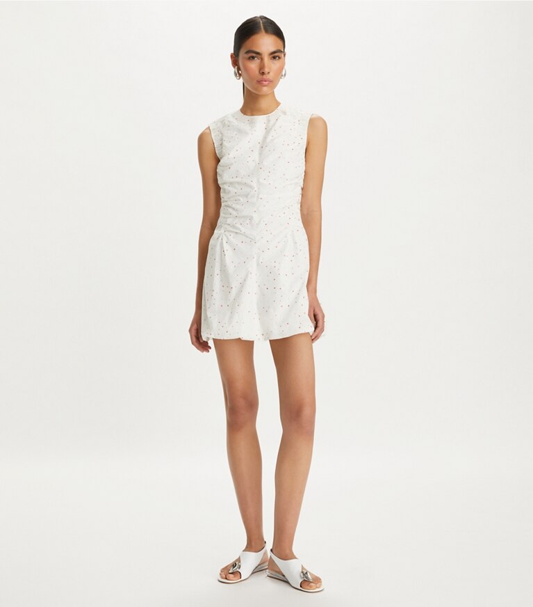 Tory Burch designer dresses Floral Cotton Poplin Dress in White Pigment Ditsy front