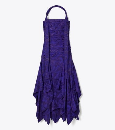 Tory Burch designer dresses Floral Jacquard Halter Dress in Ballpoint Blue front