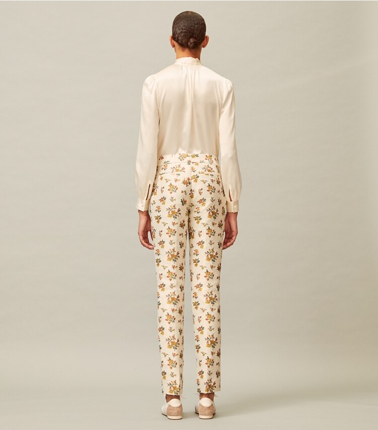 Tory Burch designer bottoms Floral Jacquard Trouser in Rose Floral Jacquard on model back