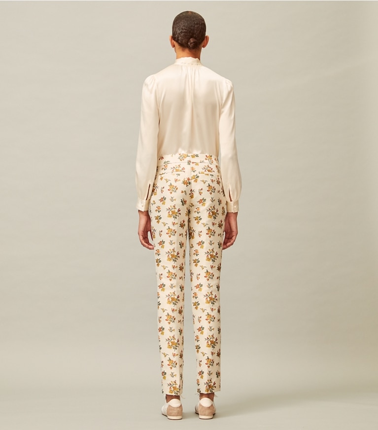 Tory Burch designer bottoms Floral Jacquard Trouser in Rose Floral Jacquard front