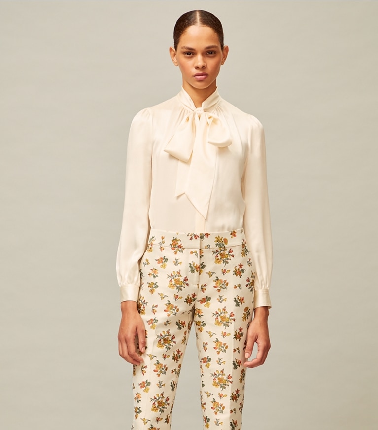 Tory Burch designer bottoms Floral Jacquard Trouser in Rose Floral Jacquard front