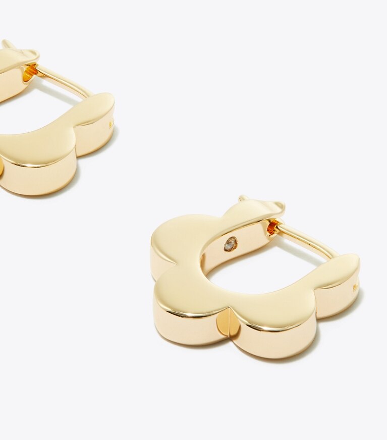 Tory Burch designer earrings Flower Huggie Earring in Tory Gold front