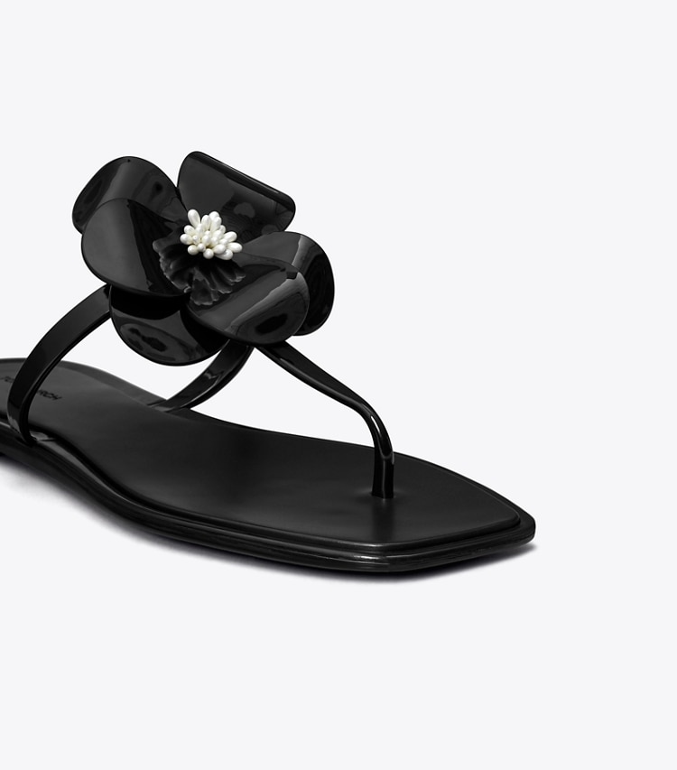 Tory Burch designer sandals Flower Jelly Sandal in PERFECT BLACK detail