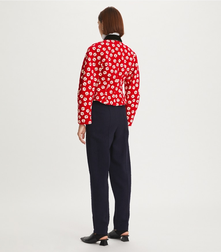 Tory Burch designer jackets Flower Stencil Bouclé Jacket in Vivid Red front