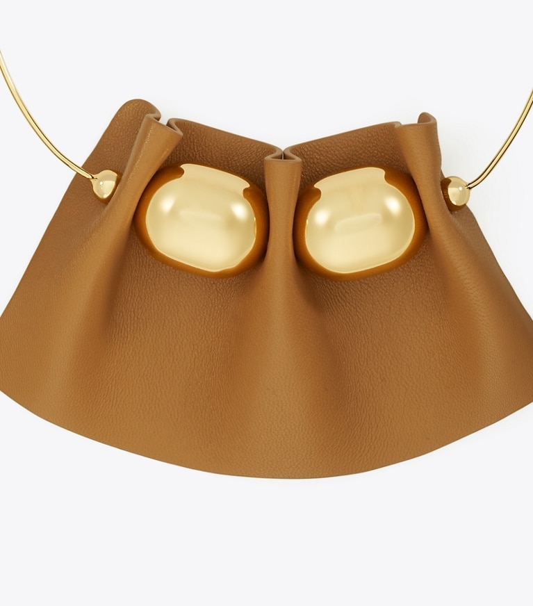 Tory Burch designer necklaces Fluted Leather Collar Necklace in Tory Gold / Brown front