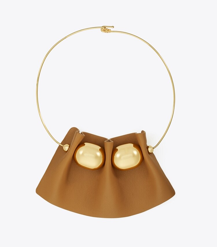 Tory Burch designer necklaces Fluted Leather Collar Necklace in Tory Gold / Brown front