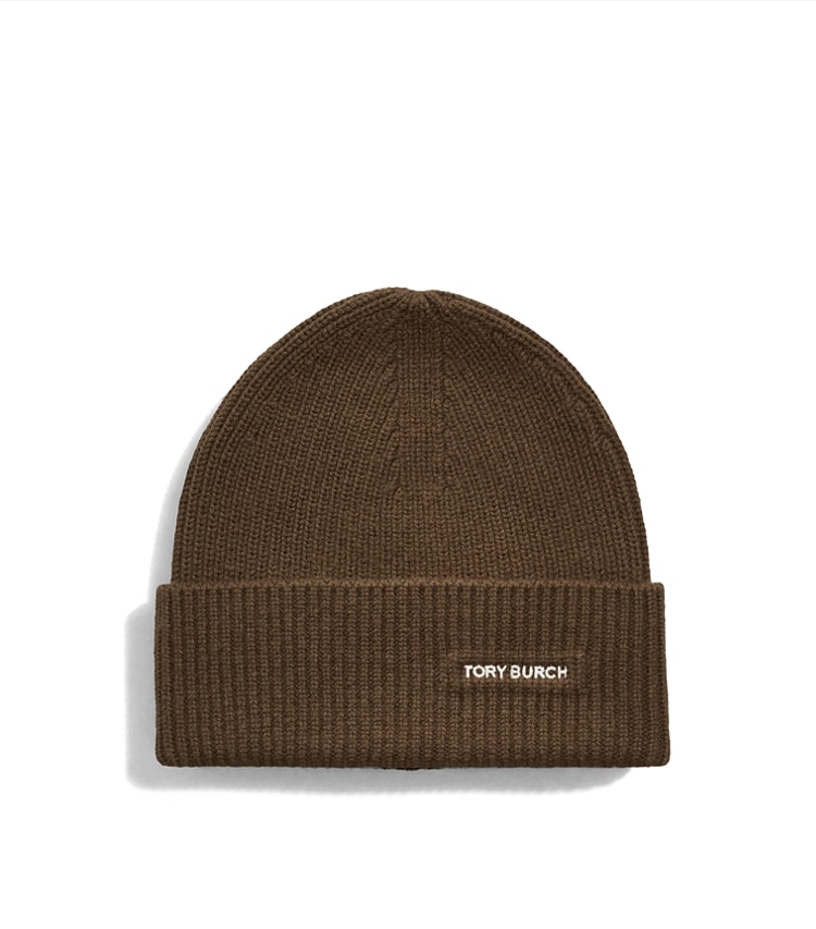 Tory Burch designer hats Fold Over Beanie in Dark Brown additional