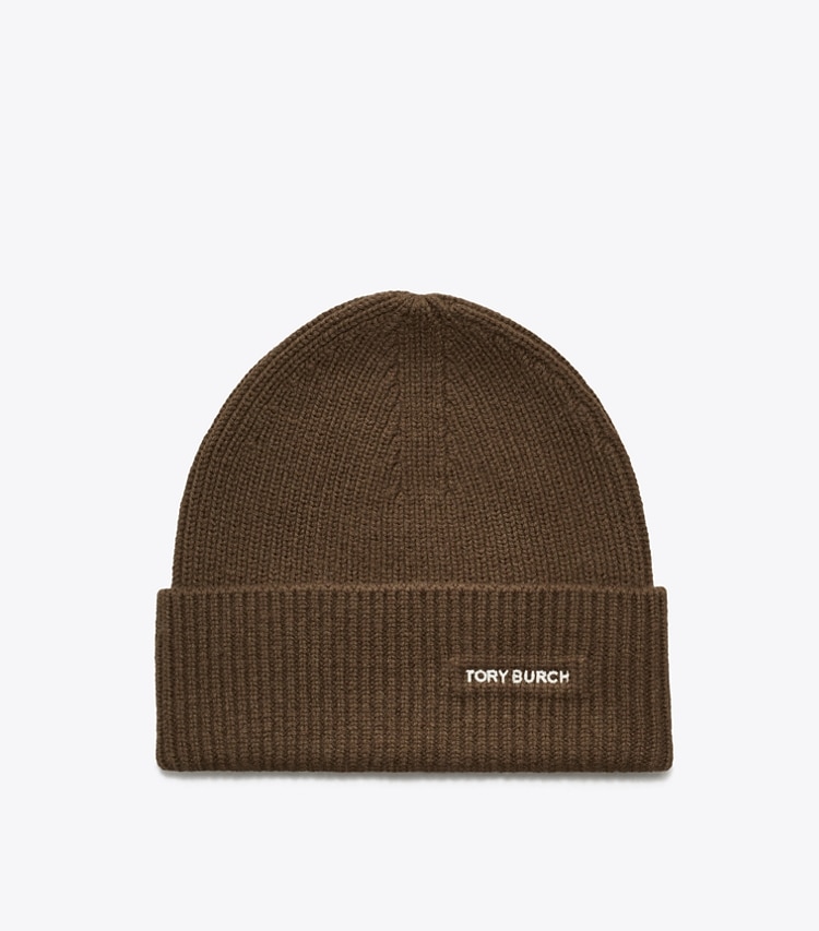 Tory Burch designer hats Fold Over Beanie in Dark Brown front