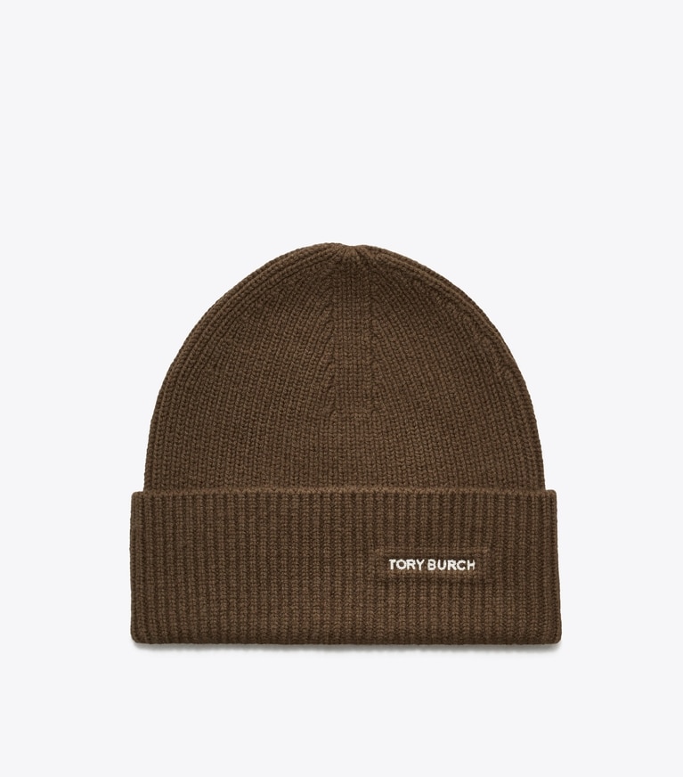 Tory Burch designer hats Fold Over Beanie in Dark Brown front