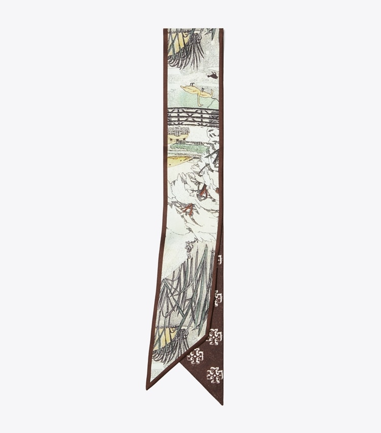 Tory Burch designer scarves Forest Ribbon Tie in Forest Ribbon Tie Yellow folded