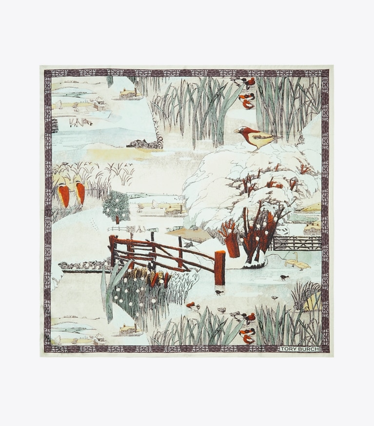 Tory Burch designer scarves Forest Silk Square Scarf in Forest Silk Square Yellow overhead