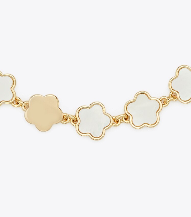 Tory Burch designer armbänder Forget Me Not Blumenarmband in Tory Gold / Mother of Pearl detail