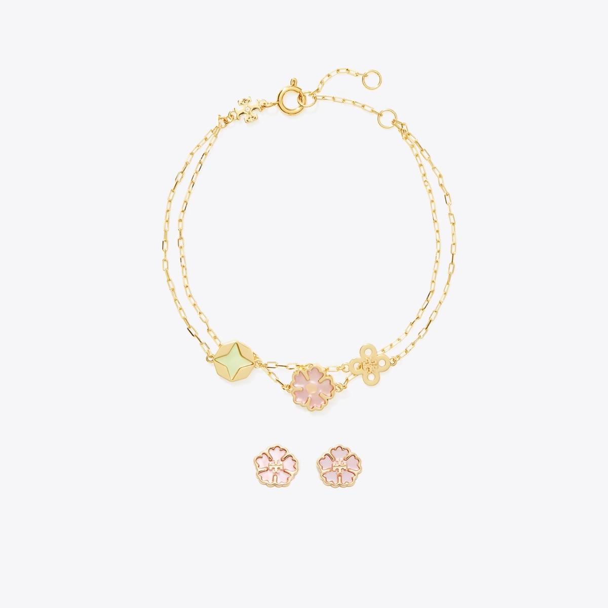 【2個セット】Tory Burch セリフ-Tシングルラップブレスレット&ピアス Forget Me Not Bracelet and Earrings Gift Set: Women's Designer